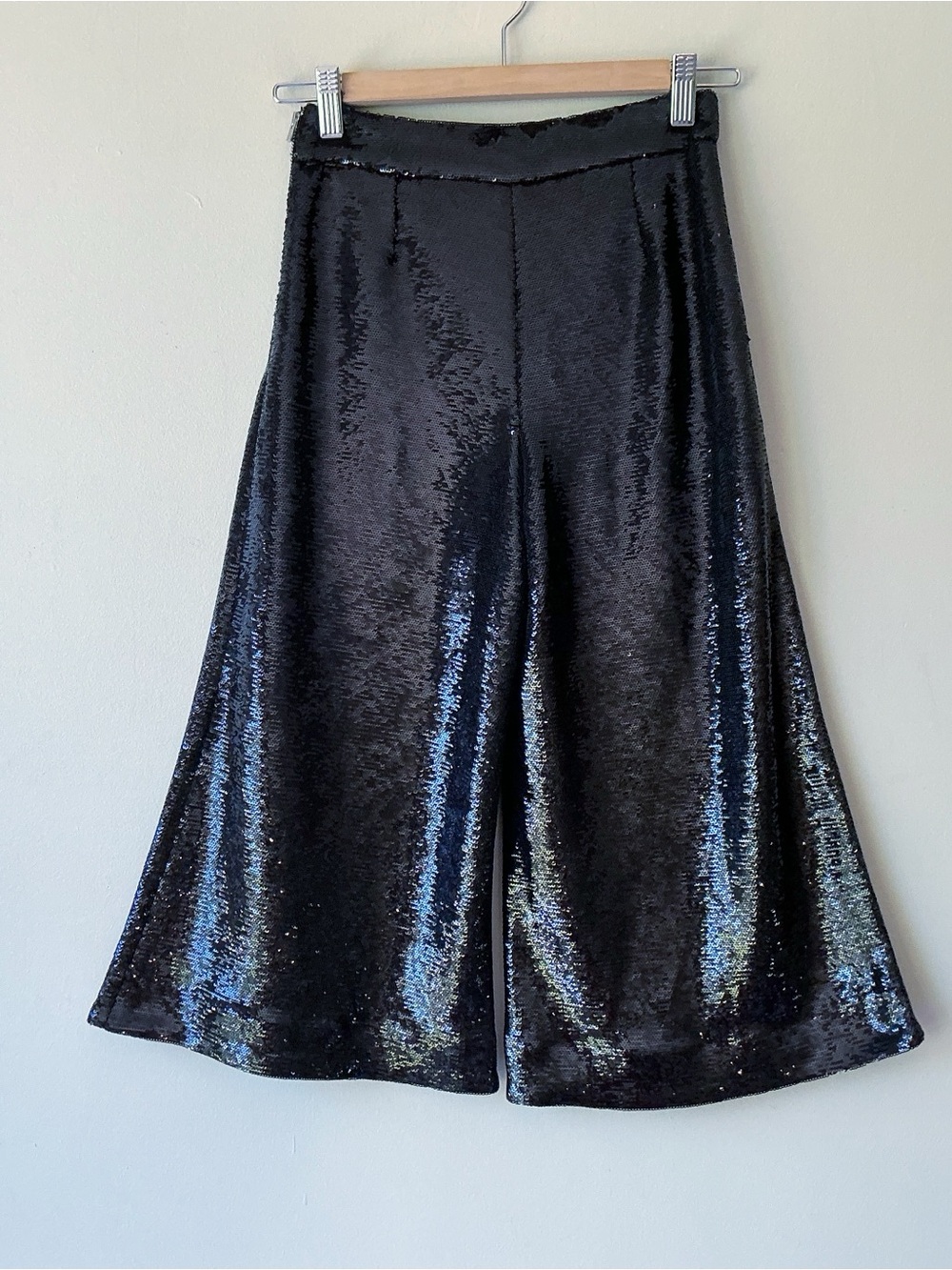 Maje Black Sequin High Waisted Wide Leg Cropped Party Pants FR Size 34/US XS - Picture 6 of 15